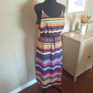 Athleta Multicolored Rainbow Havana Striped Summer Vacation Dress Sz S